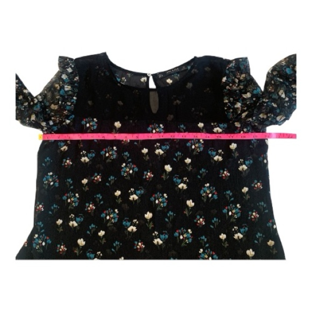 Dainty Zara Basic Floral Print Semi Sheer Boho Blouse Top Ruffled Size Large - Picture 6 of 11